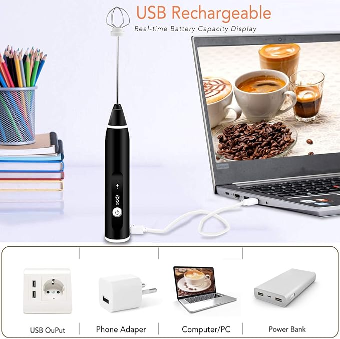 Electric Milk Frother – Handheld Foam Maker for Coffee, Lattes & Cappuccinos